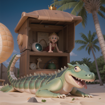 Image For Post Anime, book, time machine, beach, alligator, king, HD, 4K, AI Generated Art