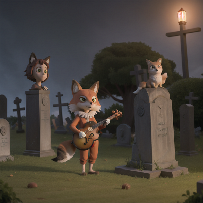 Image For Post Anime, haunted graveyard, fox, kangaroo, owl, violin, HD, 4K, AI Generated Art