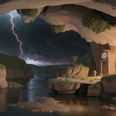 Image For Post Anime, drought, river, storm, clock, cave, HD, 4K, AI Generated Art