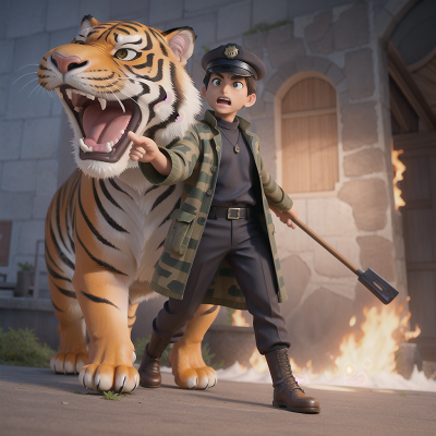 Image For Post Anime, anger, police officer, invisibility cloak, tank, tiger, HD, 4K, AI Generated Art