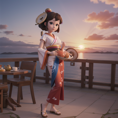 Image For Post Anime, tower, seafood restaurant, sunrise, geisha, drum, HD, 4K, AI Generated Art