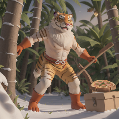 Image For Post Anime, snow, jungle, sabertooth tiger, pizza, bear, HD, 4K, AI Generated Art