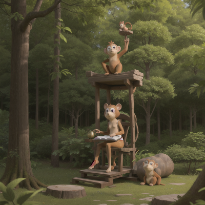 Image For Post Anime, forest, teleportation device, harp, monkey, kangaroo, HD, 4K, AI Generated Art