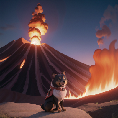 Image For Post Anime, volcano, invisibility cloak, dog, sunset, fire, HD, 4K, AI Generated Art
