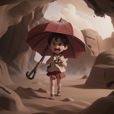 Image For Post Anime, crying, camera, cave, umbrella, sandstorm, HD, 4K, AI Generated Art