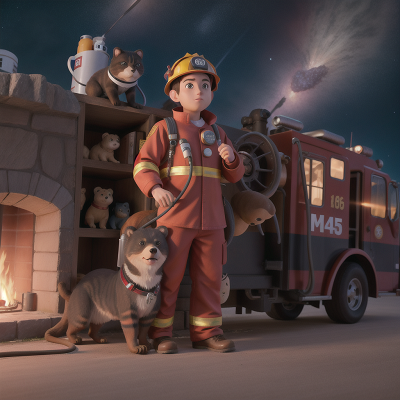 Image For Post Anime, firefighter, space, bear, cat, dog, HD, 4K, AI Generated Art