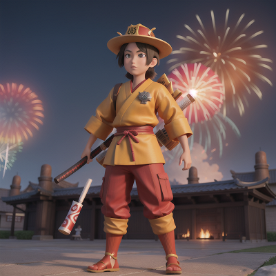 Image For Post Anime, samurai, tower, shield, firefighter, fireworks, HD, 4K, AI Generated Art