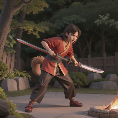 Image For Post Anime, fire, sword, dog, samurai, park, HD, 4K, AI Generated Art