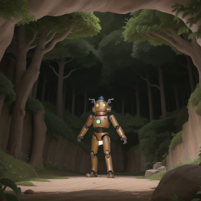 Image For Post Anime, cave, forest, teleportation device, robot, hero, HD, 4K, AI Generated Art