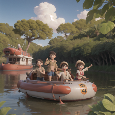 Image For Post Anime, boat, drought, hovercraft, jungle, treasure chest, HD, 4K, AI Generated Art