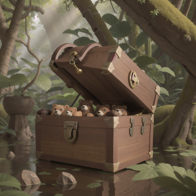 Image For Post Anime, treasure chest, bear, island, jungle, swamp, HD, 4K, AI Generated Art