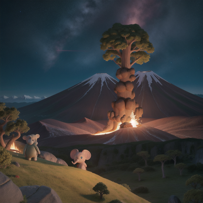 Image For Post Anime, elf, space, volcano, forest, elephant, HD, 4K, AI Generated Art