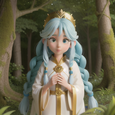 Image For Post Anime Art, Empathetic healer girl, sky-blue hair neatly braided, lush enchanted forest