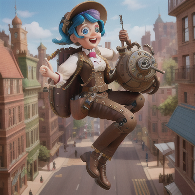 Image For Post | Anime, manga, Light-hearted time traveler, dazzling rainbow-colored hair, amidst a bustling steampunk metropolis, gleefully flying with a jetpack, interacting with Victorian-era characters, steampunk-inspired outfit with gears and goggles, blend of traditional and futuristic styles, a whimsical and adventurous mood - [AI Art, Anime Short Theme ](https://hero.page/examples/anime-short-theme-stable-diffusion-prompt-library)