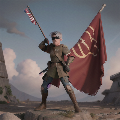 Image For Post Anime Art, Resolute soldier, cropped silver hair and an eyepatch, on a barren war-torn battlefield