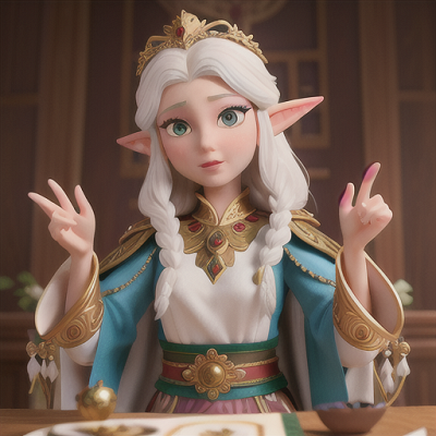Image For Post Anime Art, Noble elven diplomat, snow-white hair and decorative ear cuffs, mediating a peace negotiation between warrin