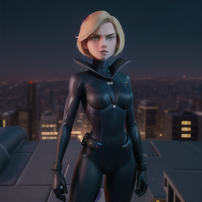 Image For Post Anime Art, Fearless detective, sharp and sleek blonde hair, on a city rooftop at twilight
