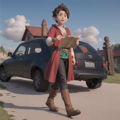 Image For Post Anime, cursed amulet, car, map, hero, wizard, HD, 4K, AI Generated Art