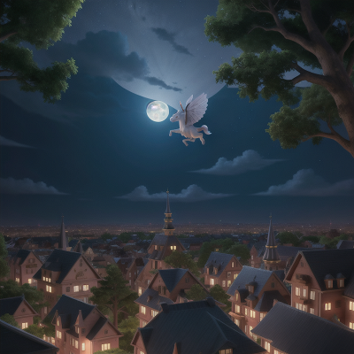 Image For Post Anime, moonlight, unicorn, city, forest, flying, HD, 4K, AI Generated Art