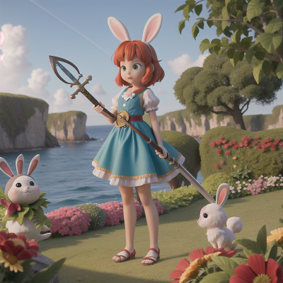 Image For Post Anime, ocean, confusion, sword, garden, rabbit, HD, 4K, AI Generated Art