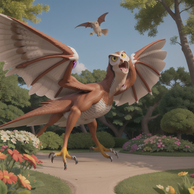 Image For Post Anime, pterodactyl, owl, park, garden, demon, HD, 4K, AI Generated Art