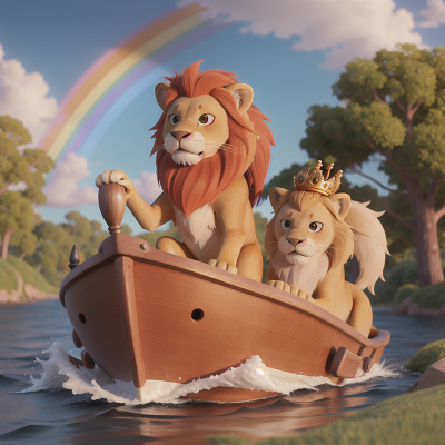 Image For Post Anime, lion, king, kangaroo, boat, rainbow, HD, 4K, AI Generated Art