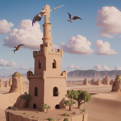 Image For Post Anime, pterodactyl, sword, tower, monkey, desert, HD, 4K, AI Generated Art