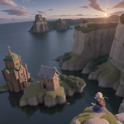 Image For Post Anime, elf, ninja, island, cathedral, sunset, HD, 4K, AI Generated Art