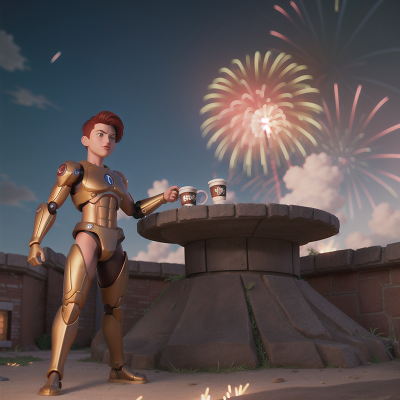 Image For Post Anime, fireworks, cyborg, gladiator, coffee shop, force field, HD, 4K, AI Generated Art