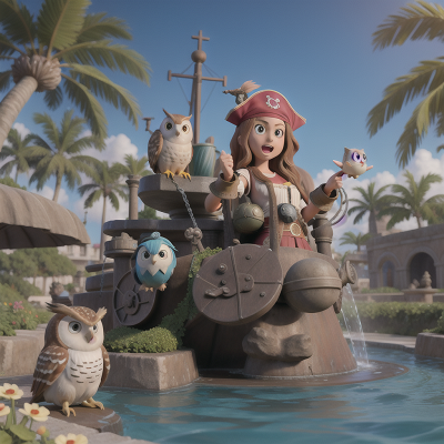 Image For Post Anime, fountain, owl, tank, ocean, pirate, HD, 4K, AI Generated Art