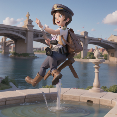 Image For Post Anime, flying, fountain, bridge, police officer, map, HD, 4K, AI Generated Art