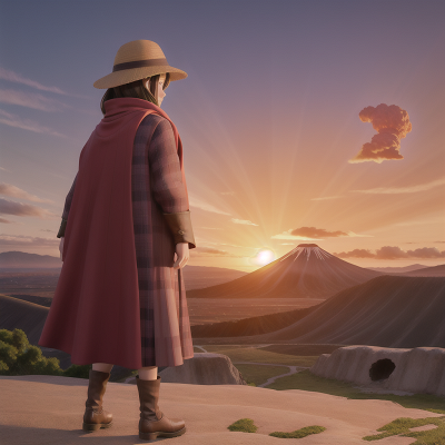 Image For Post Anime, invisibility cloak, sunset, volcano, farmer, crystal, HD, 4K, AI Generated Art
