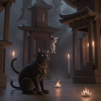 Image For Post Anime, temple, cat, book, ghostly apparition, vampire, HD, 4K, AI Generated Art