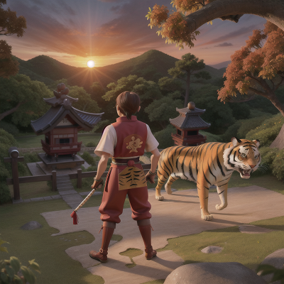 Image For Post Anime, samurai, sunrise, map, treasure, tiger, HD, 4K, AI Generated Art
