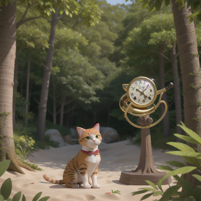 Image For Post Anime, trumpet, cat, beach, forest, clock, HD, 4K, AI Generated Art