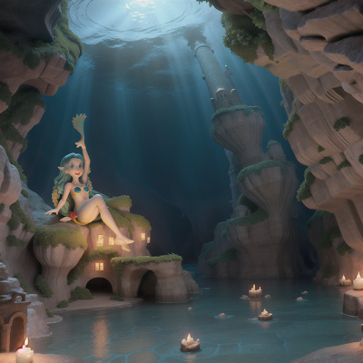 Image For Post Anime, cave, underwater city, hero, cathedral, mermaid, HD, 4K, AI Generated Art