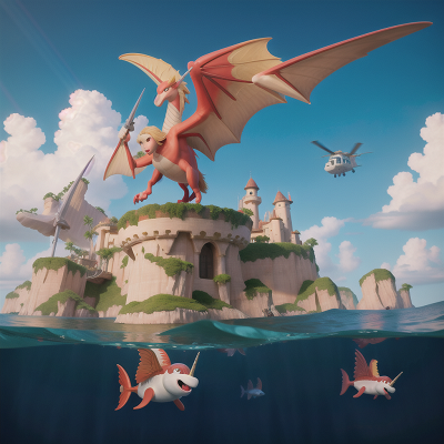 Image For Post Anime, rainbow, pterodactyl, helicopter, unicorn, underwater city, HD, 4K, AI Generated Art