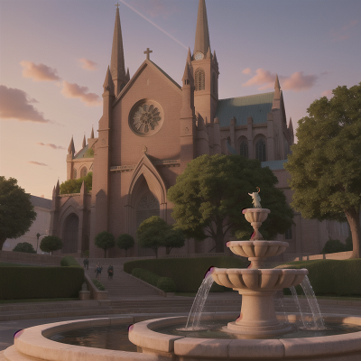 Image For Post Anime, fountain, cathedral, car, sunrise, unicorn, HD, 4K, AI Generated Art