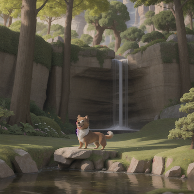 Image For Post Anime, suspicion, park, crystal, waterfall, dog, HD, 4K, AI Generated Art
