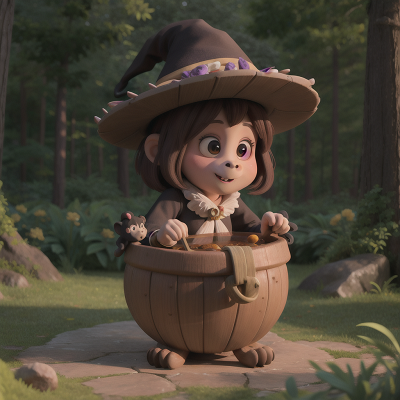 Image For Post Anime, witch's cauldron, bear, forest, camera, monkey, HD, 4K, AI Generated Art