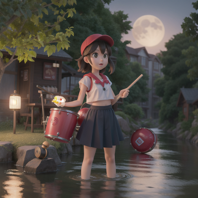 Image For Post Anime, river, bubble tea, moonlight, mechanic, drum, HD, 4K, AI Generated Art