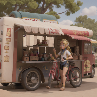 Image For Post Anime, pharaoh, market, taco truck, bicycle, archaeologist, HD, 4K, AI Generated Art
