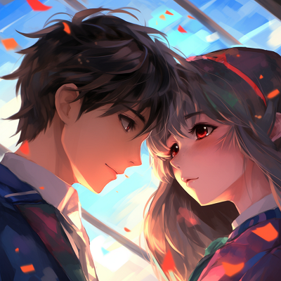 Image For Post | Close-up of anime couple, focus on their sparkling eyes, detailed linework and intense colors. artistic couple anime pfp - [Couple Anime PFP Themes](https://hero.page/pfp/couple-anime-pfp-themes)