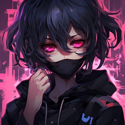Image For Post | Subdued yet vibrant colors bring a mysterious aura to this female emo anime character with a mask. dark themed emo anime pfp - [emo anime pfp Collection](https://hero.page/pfp/emo-anime-pfp-collection)