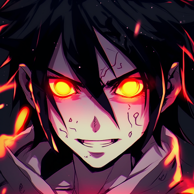 Image For Post | Close-up of Sasuke's Sharingan eye, high contrast with distinct red glow top-tier glowing anime pfp selection - [Glowing Anime PFP Central](https://hero.page/pfp/glowing-anime-pfp-central)