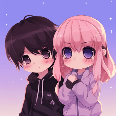 Image For Post | Second set of chibi anime couple profile, more vibrant colors with strong outlines. cute anime pfp matching - [anime pfp matching concepts](https://hero.page/pfp/anime-pfp-matching-concepts)