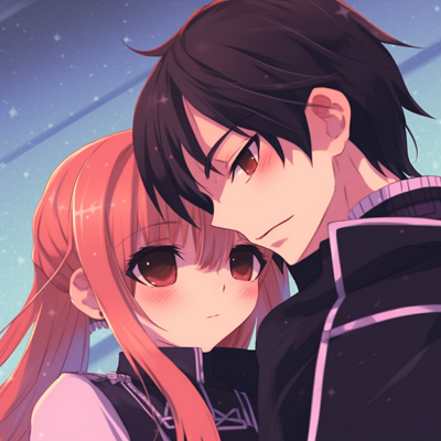 Image For Post | Asuna and Kirito in their usual attire, vibrant colors and detailed linework. artistic anime matching pfp couples - [Anime Matching Pfp Couple](https://hero.page/pfp/anime-matching-pfp-couple)