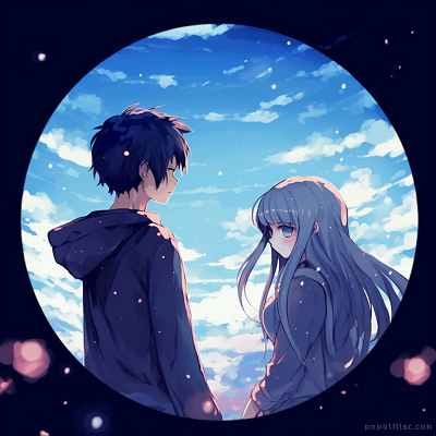 Image For Post | Couple under a surreal night sky, illustration highlighted by the contrasting tones and bright stellar details. aesthetic desires: matching anime pfp for visual couples - [Boosted Selection of Matching Anime PFP for Couples](https://hero.page/pfp/boosted-selection-of-matching-anime-pfp-for-couples)