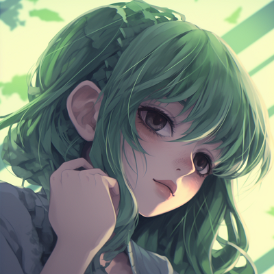 Image For Post | Close-up of a green-haired anime girl, featuring detailed eyes and fine graduated shading. verdant green anime pfp girl - [Green Anime PFP Universe](https://hero.page/pfp/green-anime-pfp-universe)