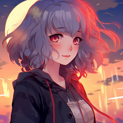 Image For Post | Anime girl in twilight ambiance gradient background and relaxed pose. anime girl pfp mood anime pfp - [Anime girl pfp](https://hero.page/pfp/anime-girl-pfp)
